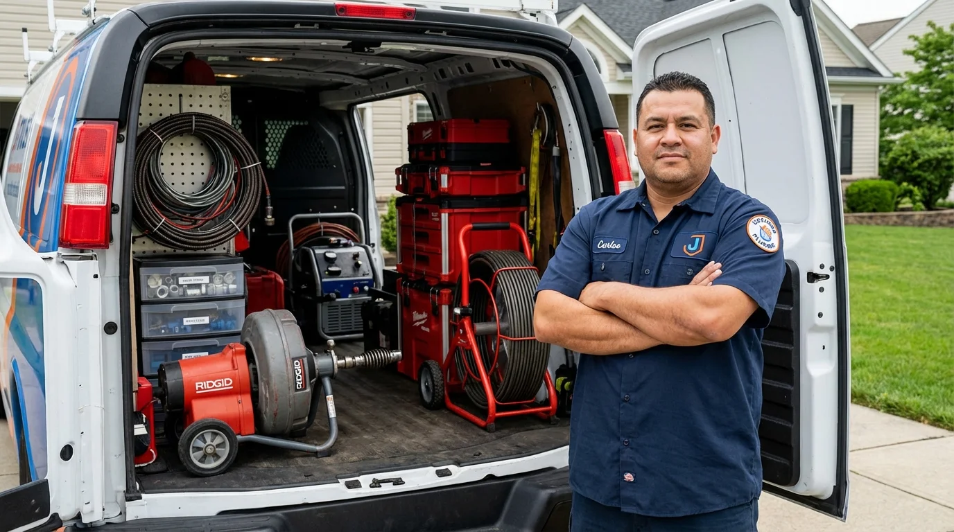 Professional drain cleaning equipment and Johns Plumbing LLC plumber in Fayette