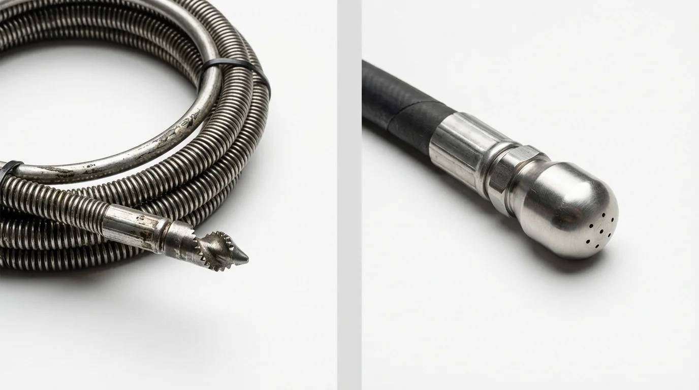 Drain snake cable and hydro jetting nozzle used for drain cleaning in Fayette, MO